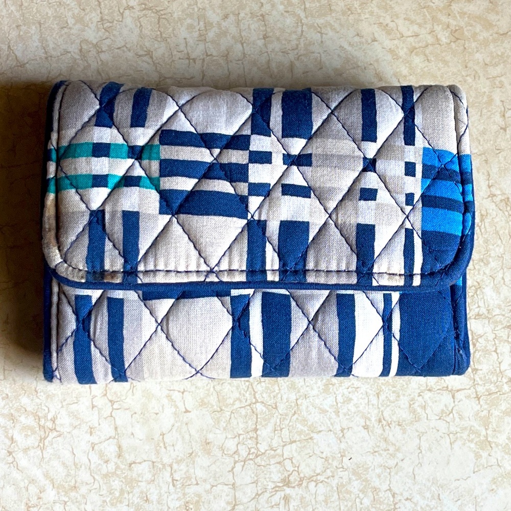 Vera Bradley Quilted Plaid Design Trifold Wallet Snap on Closure